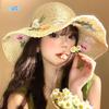 Fashion Colorful Flower Straw Hat Boho Embroidered Flower Weave Hat Foldable Korean Style Women's Sun Hats Outdoor