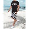 Summer Men's Casual Short Sleeve Suit Retro Palm Print Casual Holiday Fashion Street Wear Short Sleeve Shorts 2 Pieces
