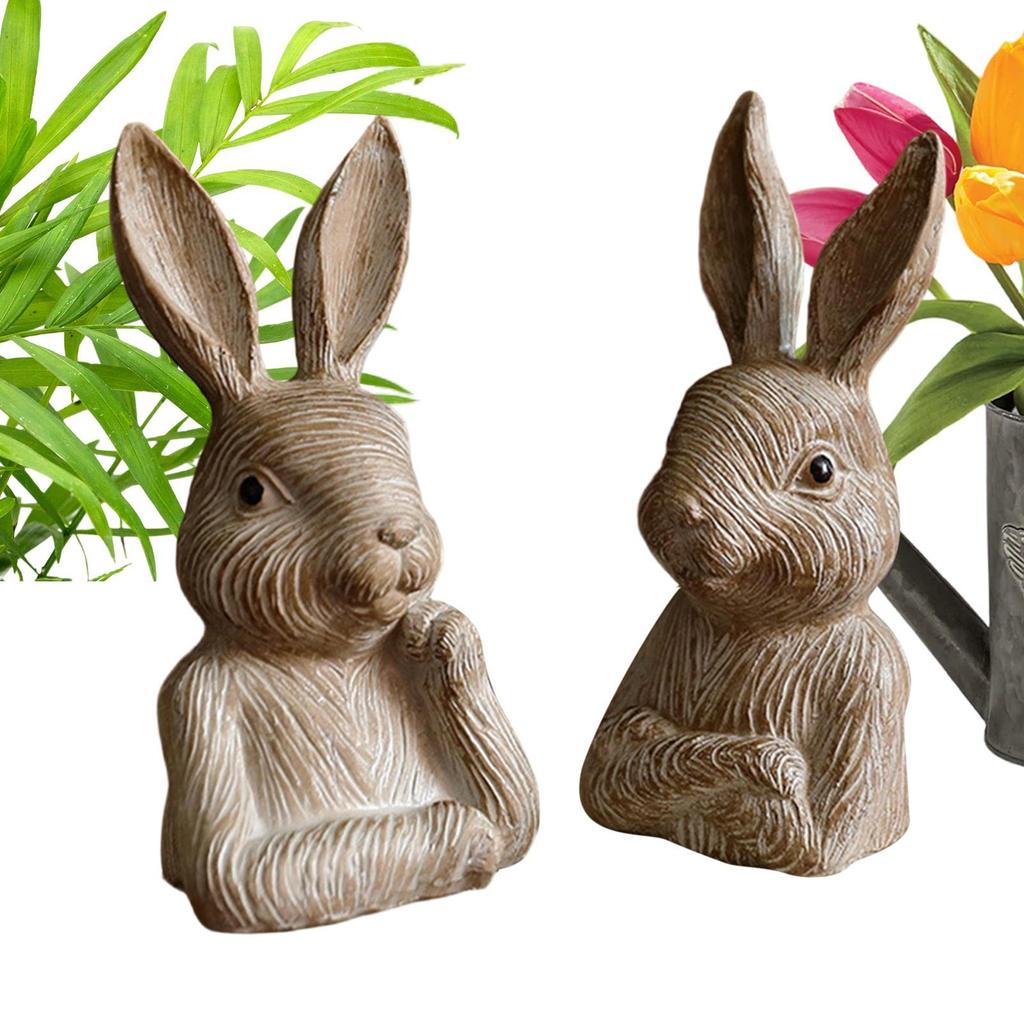 2pcs Resin Rabbit Garden Statues Rabbit Half Body Sculptures Rural Farmhouse Easter Decorations For Table Shelf Yard Patio