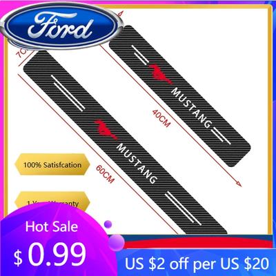 New 2026 Car Sticker For Ford 4Pcs Car Door Plate Carbon Fiber Threshold Protector Sticker For Ford Mustang SHELBY GT 500 350 Co