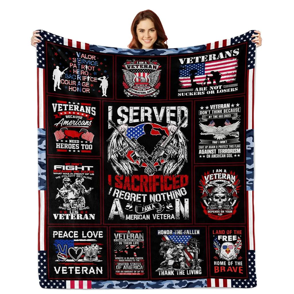 Veterans Gift Blanket, Sea, Land And Air Soldier Printed Decorative Flannel Blanket