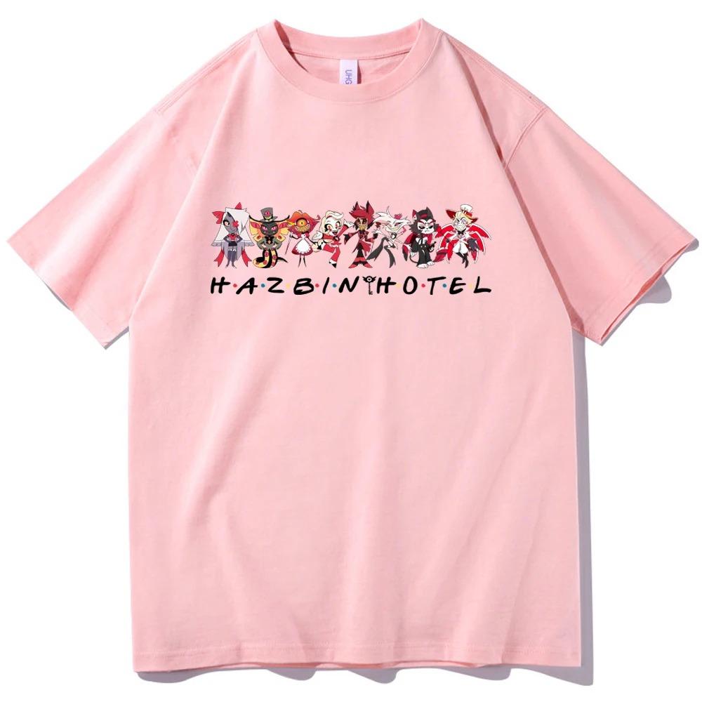 Camiseta Estampada Gráfica Hazbin Hotel Anima Cuello Redondo Manga Corta Unisex Moda Casual Algodón Camiseta Oversize Harajuku