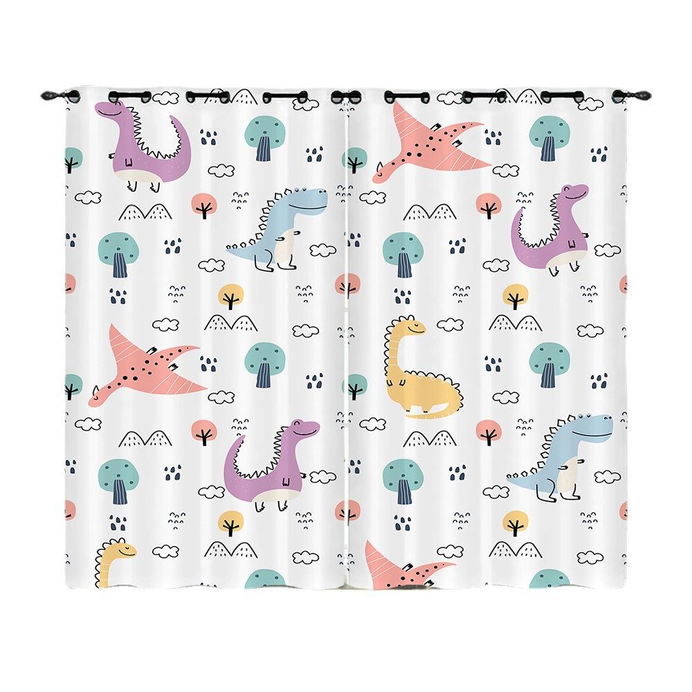 Curtain Tyrannosaurus Rex Skeleton Dinosaur Sunshade Digital Printing Blackout Curtain Punching