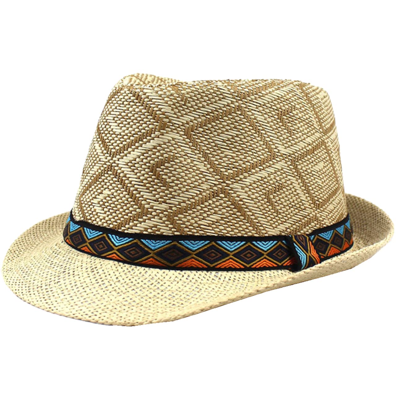 

Straw Cap Mesh Logo Hat Sports Golf Outdoor Men Women CA604 [White Fang] (Light Brown)