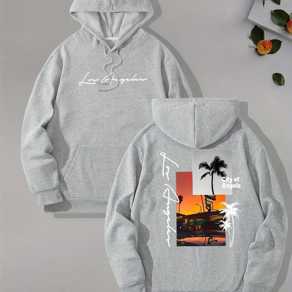 2025 Beach Printed Men's Hooded Sweatshirt with Kangaroo Pouch and Long Sleeve Hooded Sweatshirt, Loose-Fitting Casual Shirt