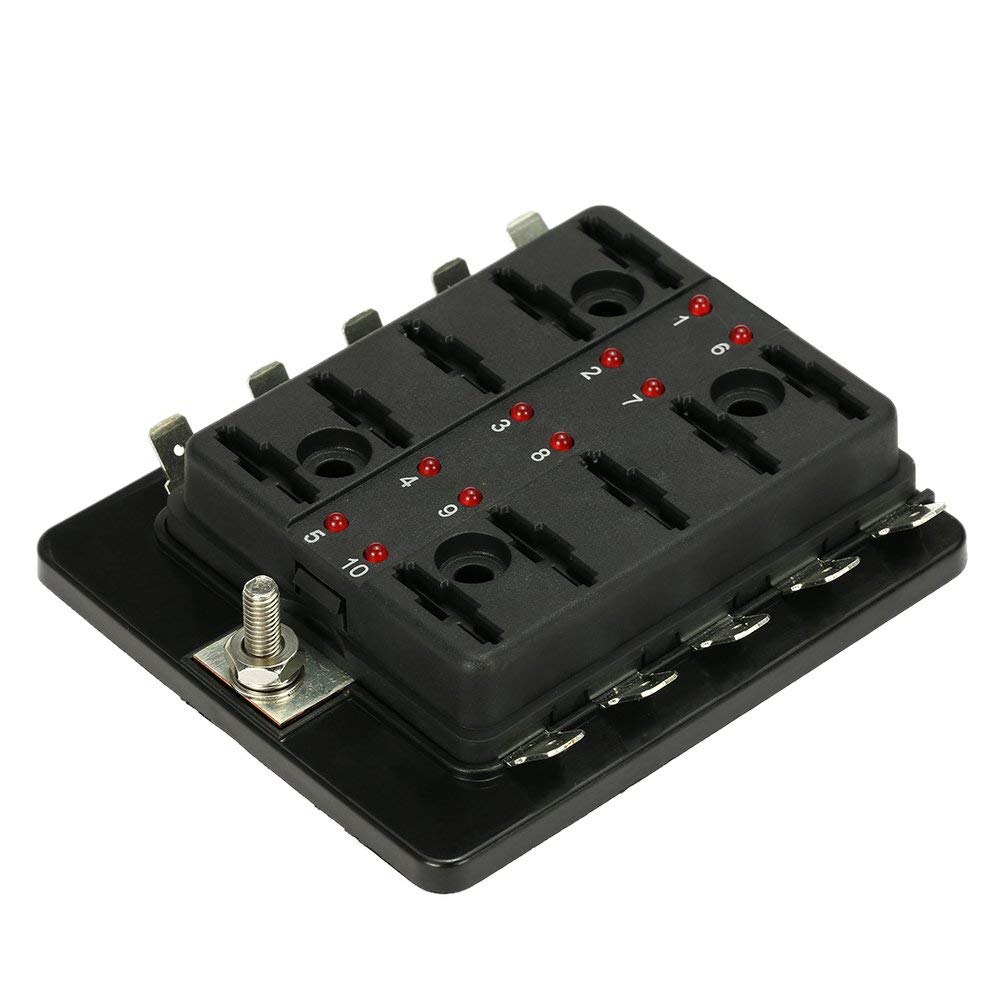DC 12V 10 Way Blade Fuse Box Holder with LED Warning Light Kit for Car Boat Marine Trike Auto Replacement Parts Fuses