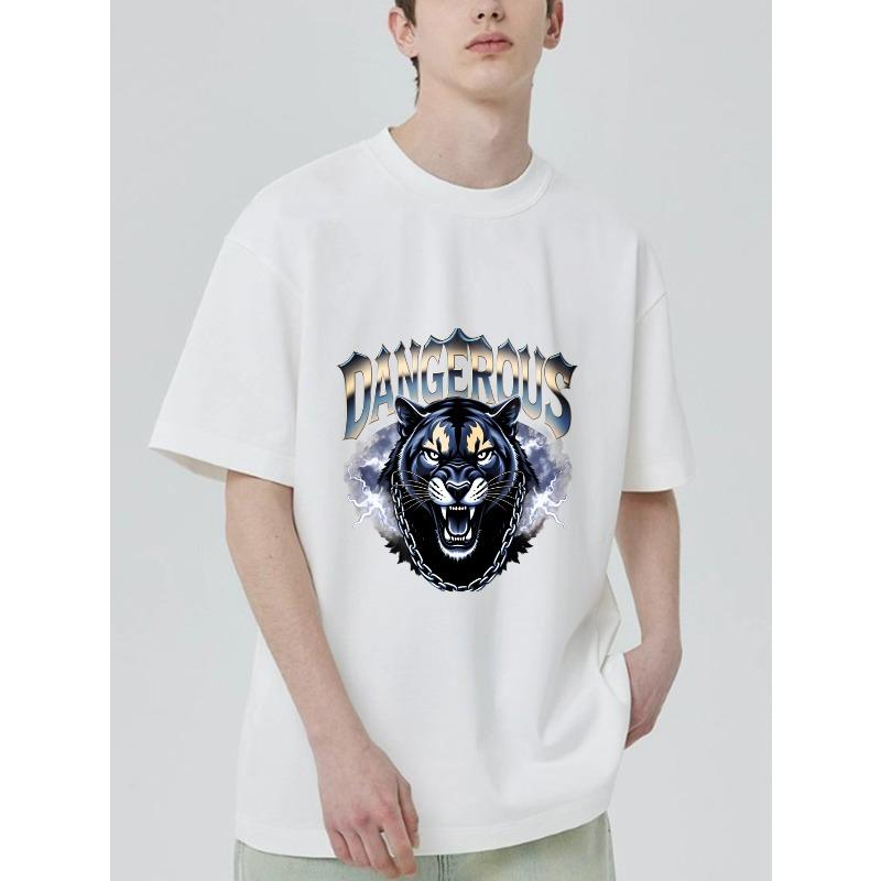 Schwarzes T-Shirt Mit Panther Und Gefährlicher Textgrafik Für Freizeitkleidung