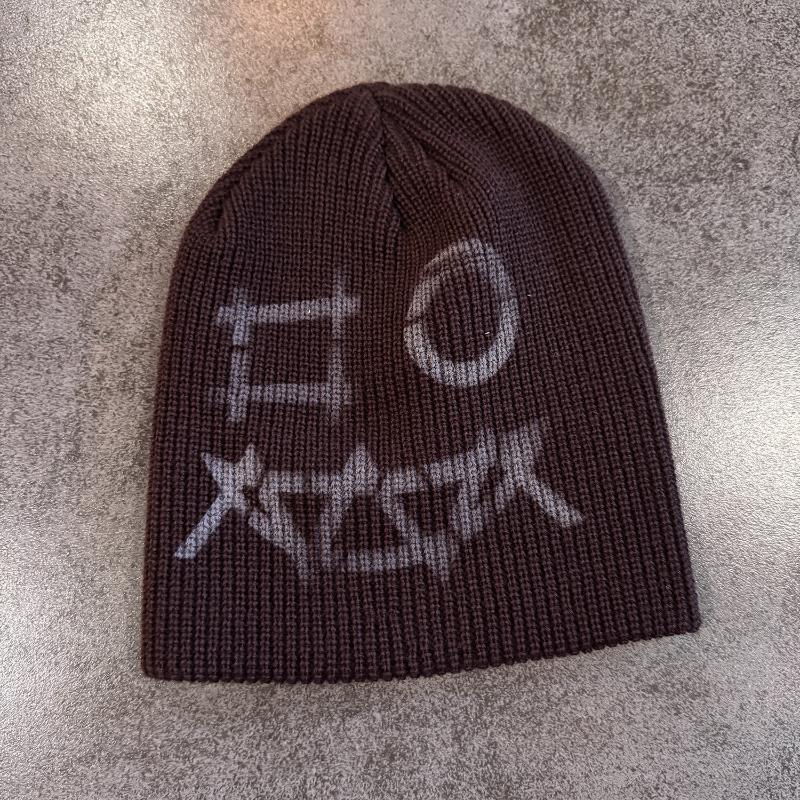 Funny Graffiti Jacquard Knit Beanie Unisex Graffiti Pattern Skull Cap Hip‑Hop Street Style Warm Winter Knitted Hat