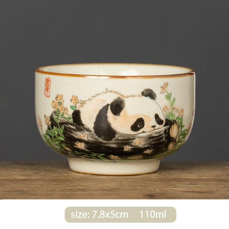 1 Pieza Tradición China Horno Ru Cerámica Taza de Té Hecha a Mano Linda Taza de Té Panda Bol de Té para el Hogar Taza de Maestro Accesorios para Juego de Té