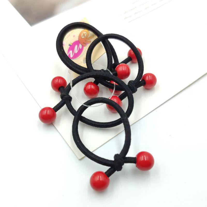 Children's Knotted Red Bead Elastic Hair Tie - Gentle On Hair, Small Size