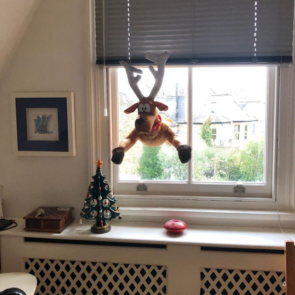 IN-STOCK 3D Crashing Santa Elk Animated Christmas Decoration, Funny Party Window Decoration Ornament with Glass Shard Sticker