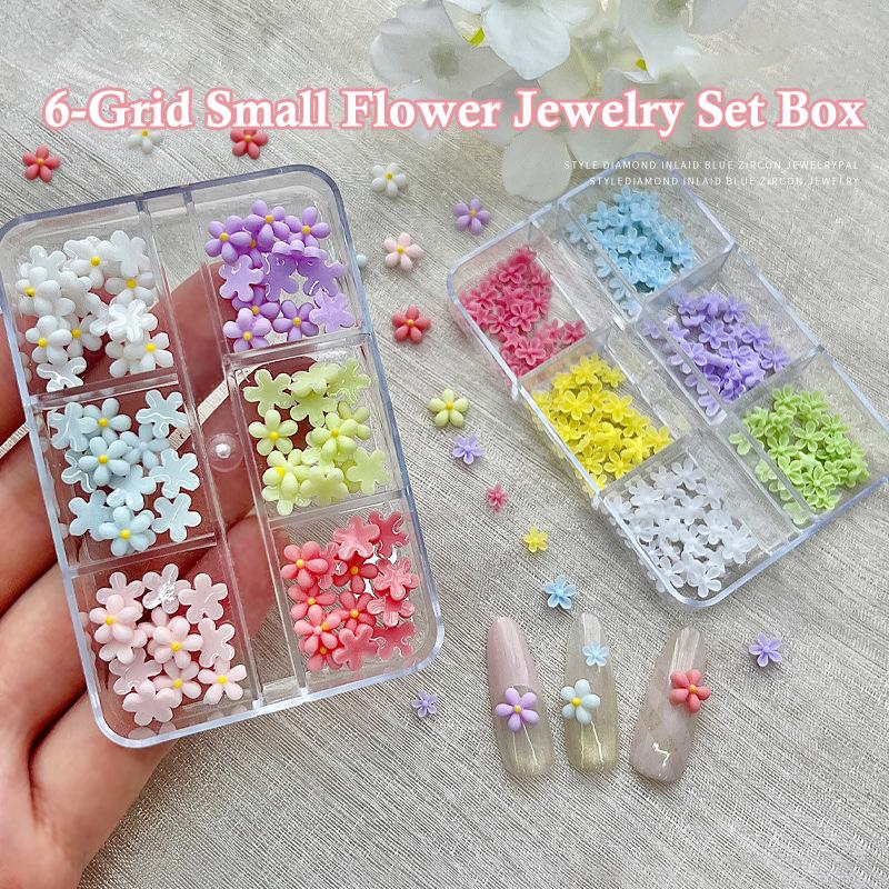 6 Grid/Box 3D Resin Macaron Colored Petal Nail Art Decoration Cute Mini Flower Nail Charms Accessories Supplies For Manicure Diy