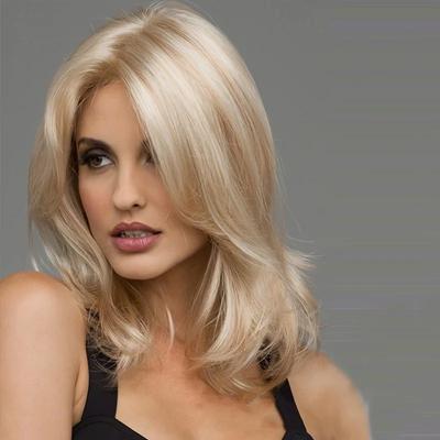 Damen Blond Mittellang Synthetik Perückenabdeckung, Glattes Haar, Geeignet für Alltags-Perücken-Accessoires