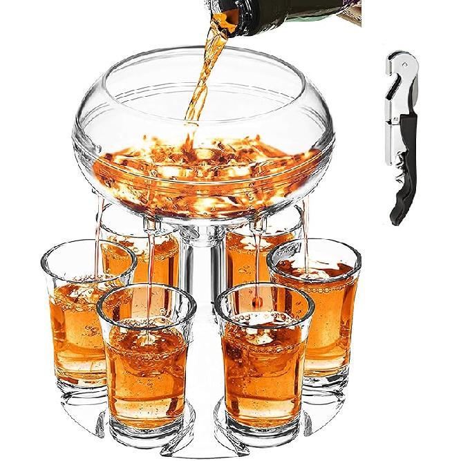 Adjustable Shot Glass Dispenser and Holder Made of Food Grade Plexiglass, Shot Dispenser with 6 Drinking Glasses for Kinds of Parties (Clear) чистый