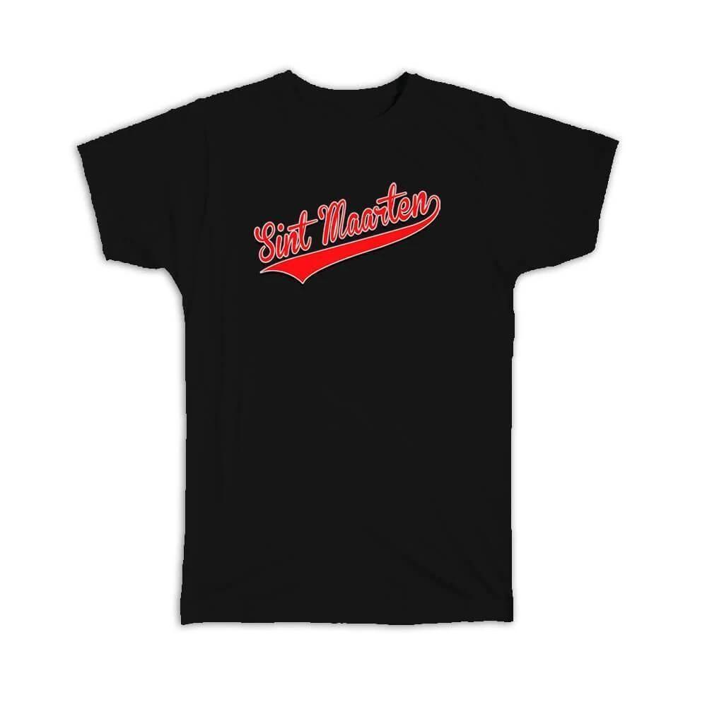 

Gift T-Shirt : Sint Maarten Flag Varsity Script Baseball Beisbol Country Pride L
