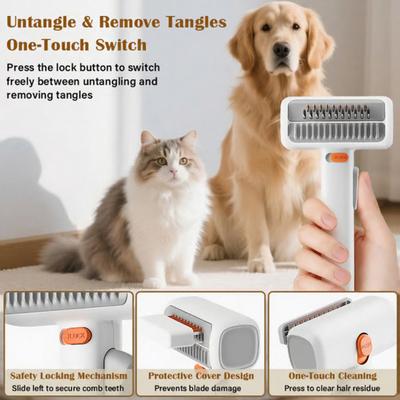 Pet Detangling Grooming Comb 2-in-1 Rake Deshedding Brush Gentle Undercoat Removes Mats Tangles Loose Fur