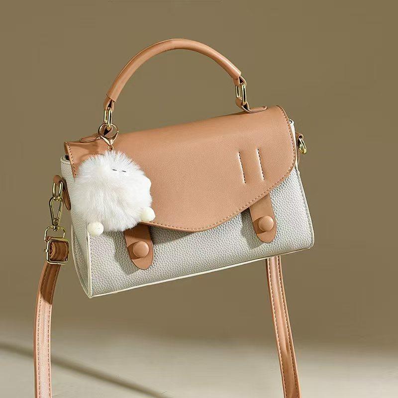 Plush pendant small square bag new fashion handbag versatile shoulder messenger bag