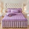 3pcs Luxury Bed Skirt Set Solid Color Skin-friendly Love Quilted Layer Lace Strap Style (1 Bed Skirt + 2 Pillowcases, Without Core)
