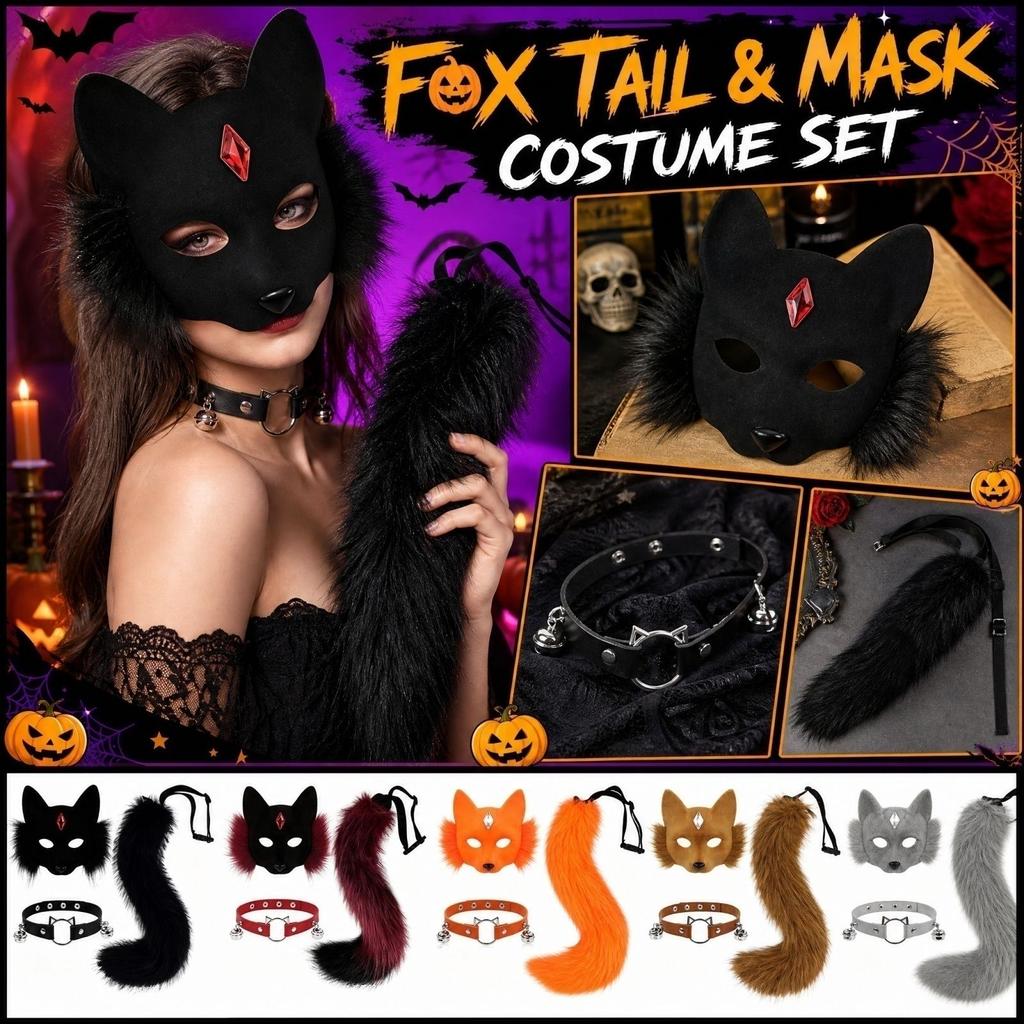 Set Coda e Collare con Mezza Maschera per Costume di Maschera di Halloween