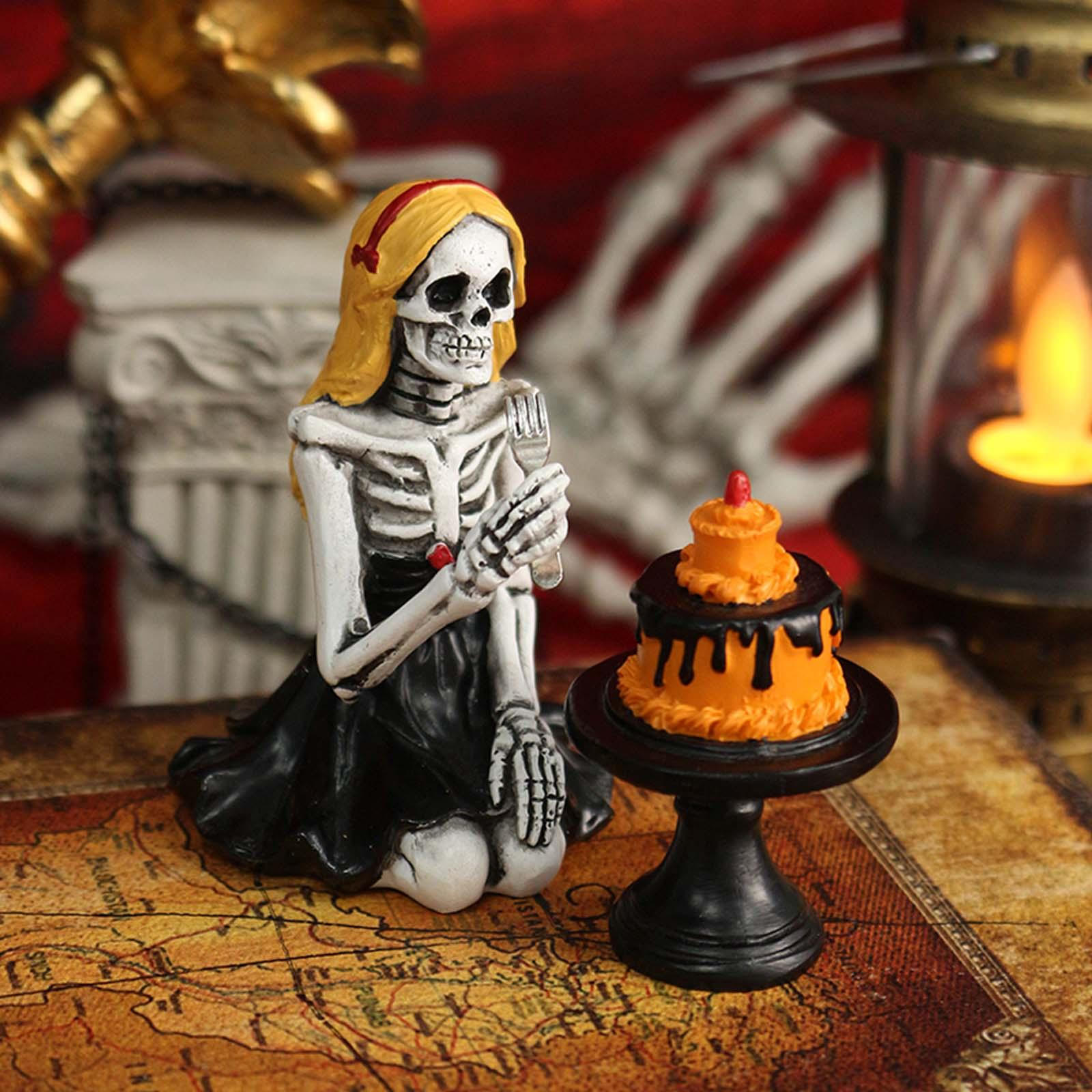 

Halloween Skeleton Figurine Ornament Decorative Cake Topper Woman Statue Home Decor for