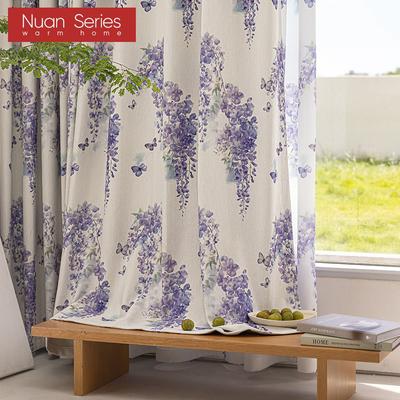 1PC Nuan Series French Countryside Style Thick Curtains with Wisteria Floral Print Blackout Curtains for Bedroom Living Room Window for Home Decor