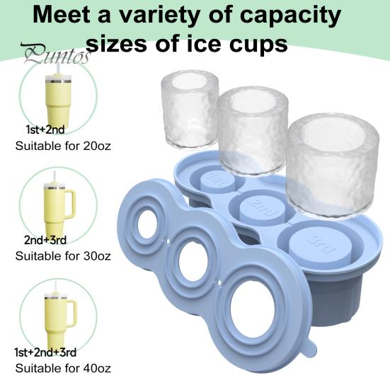 Beverage Ice Mold Silicone Cylinder Cube Tray for 20-40oz Tumbler Cup with Lid Hollow Shape Stackable Easy Release Juice Whiskey Cocktail Cubes Maker