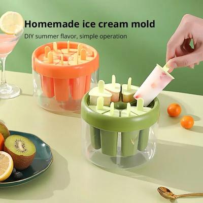 1Pc Green/Orange Plastics Ice Cream Mold DIY Dessert Popsicle Moulds Tray Ice Cube Maker Homemade Tools Summer Supplies