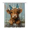 Schattige Schotse Hooglander Douchegordijn Margrietbloemen Vlinders Rustieke Boerderij Kunst Decor Speels Badkamerontwerp Waterdicht niet-giftig
