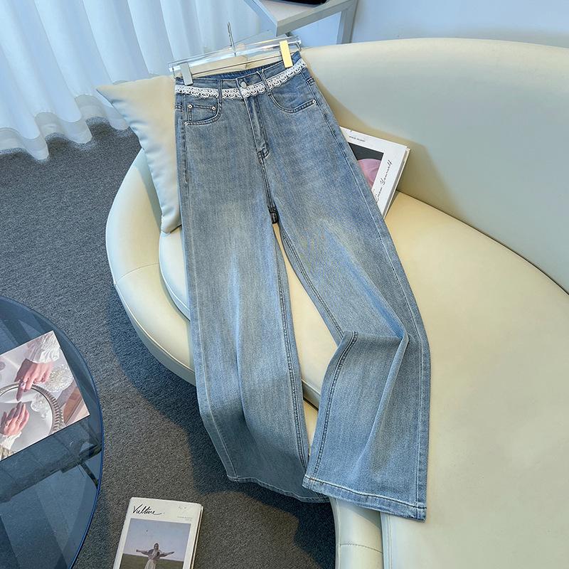 

Women s High Waist Patchwork Lace Jeans - Retro Wide-Leg Design for Summer 2025 26 (suitable for 85-95 jin)