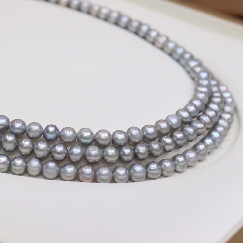 Zhuji Freshwater Pearl Three-Layer Clavicle Necklace for Women - Granny Grey Classic Jewelry Gift