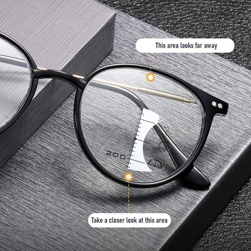 Multi-Focal Progressive Reading Glasses Retro Large Frame Fashion Anti-Blue Light Myopia And Hyperopia Presbyopia Glasses
