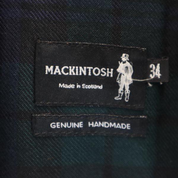 Mackintosh check Long sleeve Stainless collar coat 34 green x blue Women Used