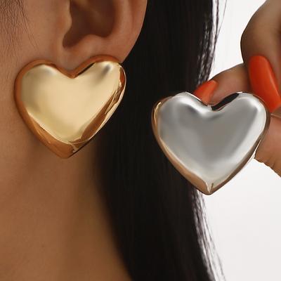 Women Fashion Trendy Smooth Heart Earrings Minimalist Love Alloy Texture High Grade Elegant All Match Daily Stud Earrings