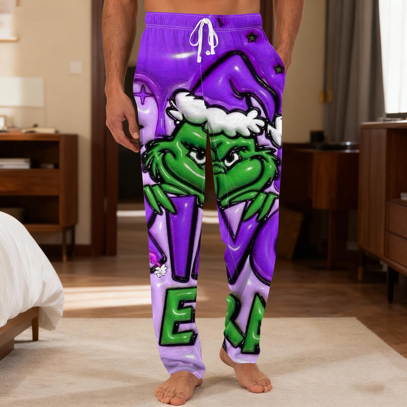 

Мужские повседневные брюки с однотонным вязанным узором и карманами для домашней пижамы S фиолетовый