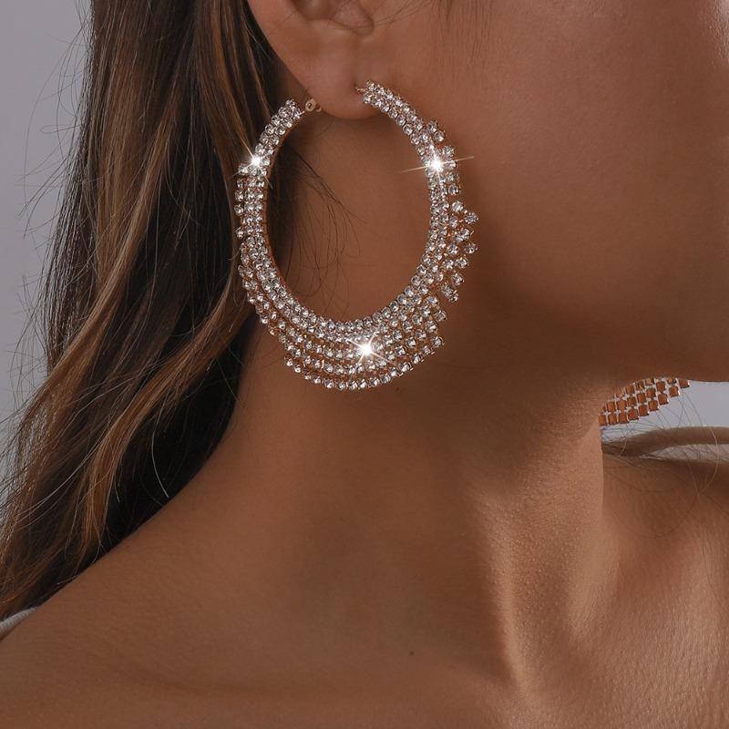 

Rhinestone Ring Earrings, Women s European and American Shiny Fashion Rhinestone Fringed Earrings Jewelry Earrings