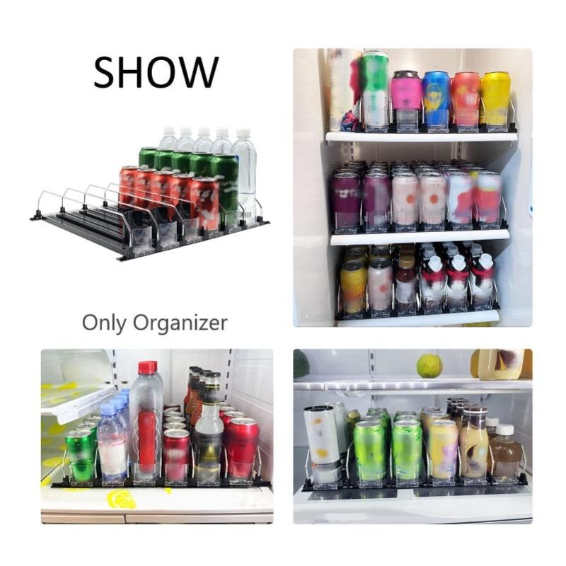Automatic Drink Pusher Glide Width Adjustable Simple Operation Labor Space Saving Black Self Pushing Can Organizer For Fridge