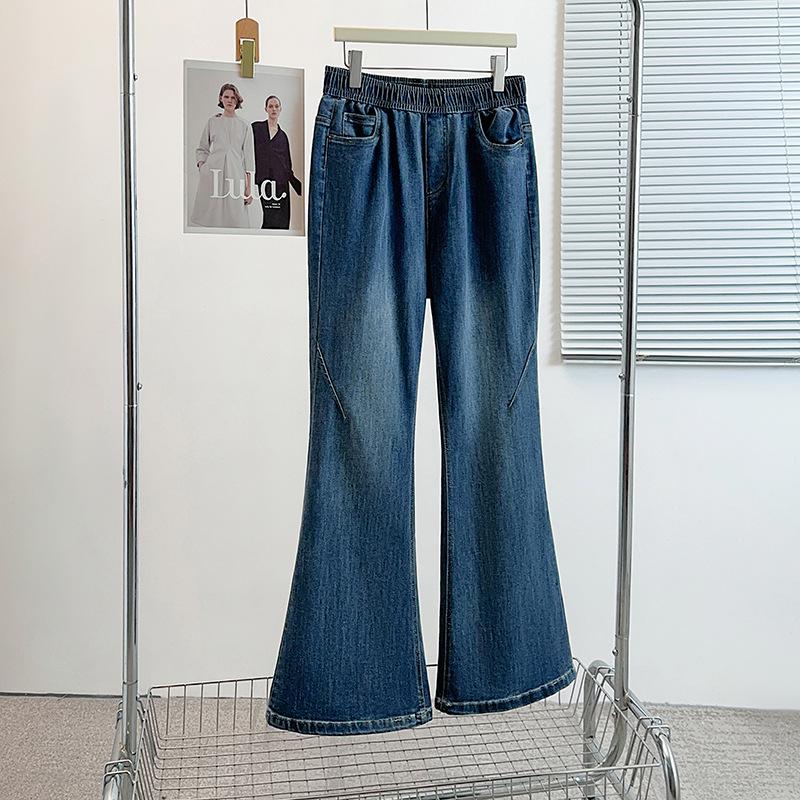 

Осень 2025 Утягивающие джинсы буткат с высокой посадкой больших размеров 5XL (160-180 jin) джинсовый синий