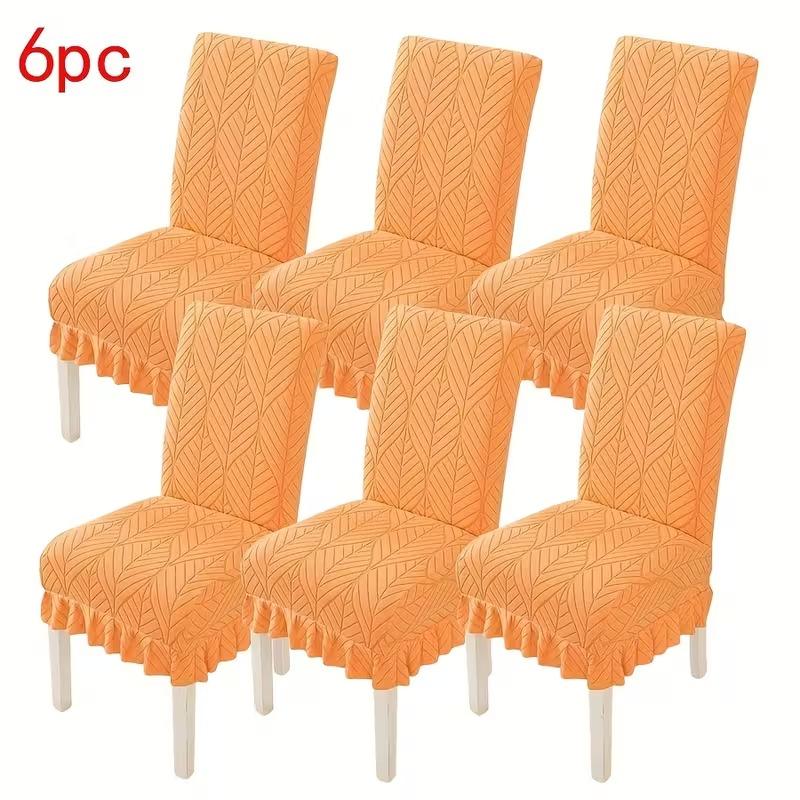 4/6pcs Stretch Spandex Chair Slipcovers with Leaf Print and Ruffled Hem Machine Washable Pet-Friendly for Hotel Home Party Decor