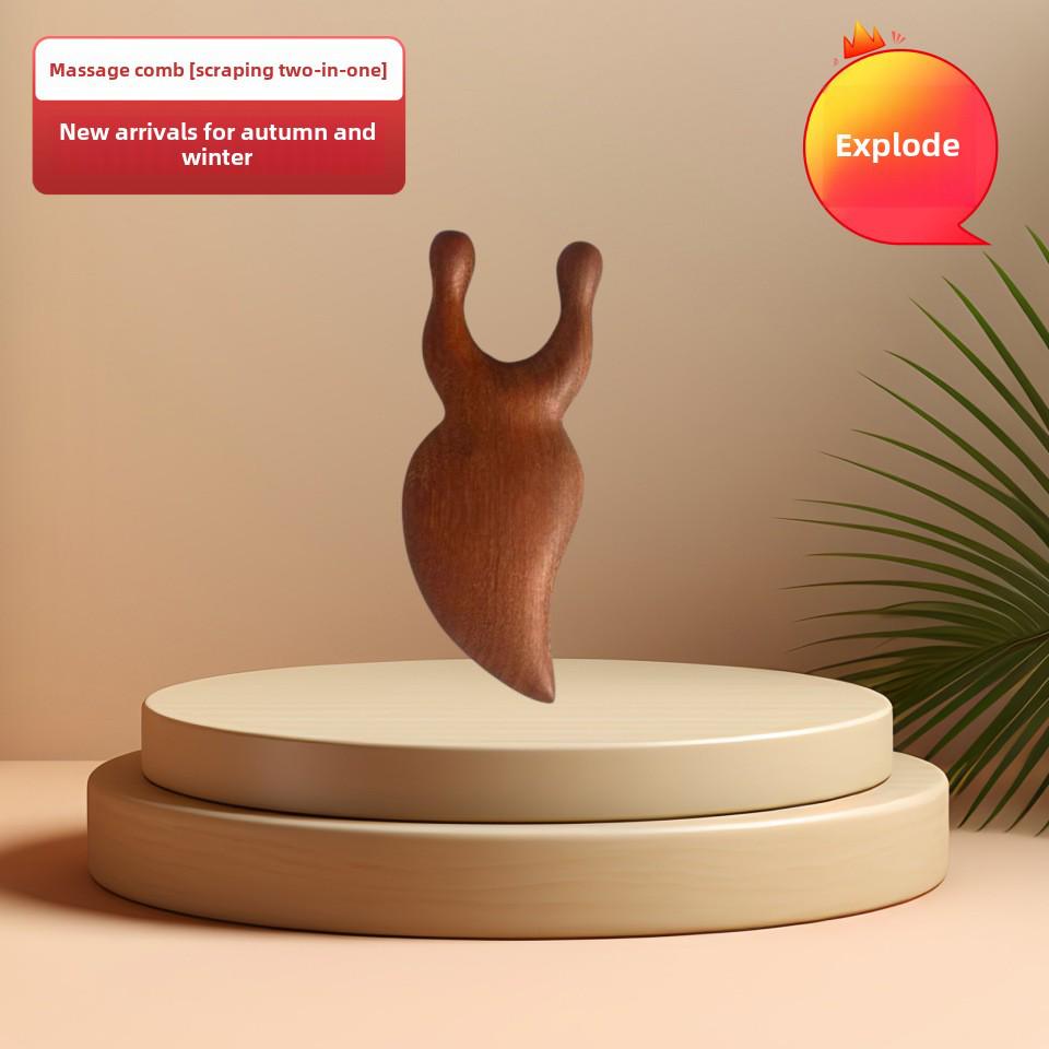One Piece Gold Sandalwood Five-Tooth Massage Comb for Head and Meridian Stimulation.