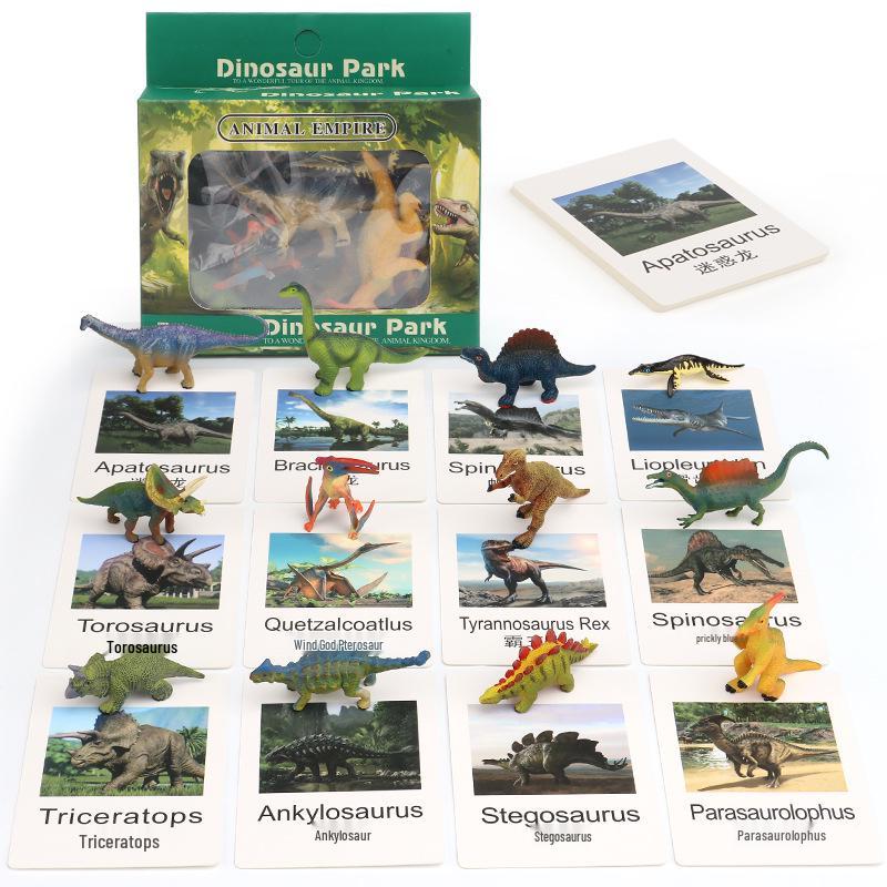 Children's Educational Learning Cards: 12 Types of Hand-Painted Dinosaur and Marine Animal Models