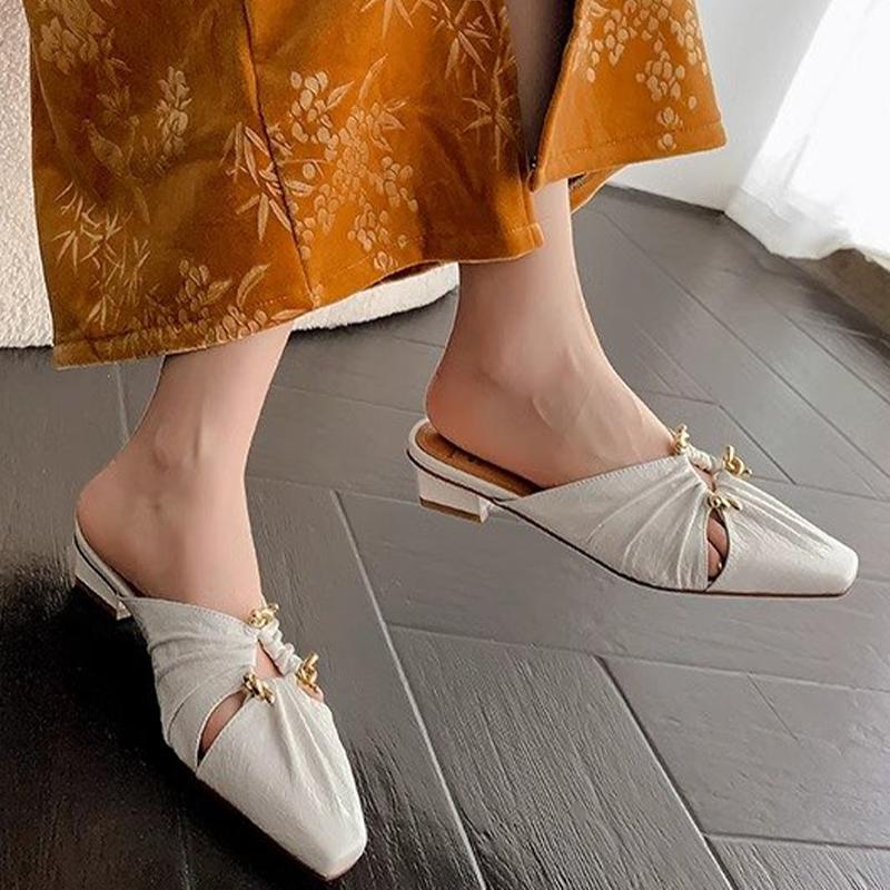 Mode Damen Square Toe Chunky Slipper Mode Pantoletten Schuhe 2025 Sommer Niedrige Absätze Sandalen Elegant Flip Flops Party Sandalias De Mujer