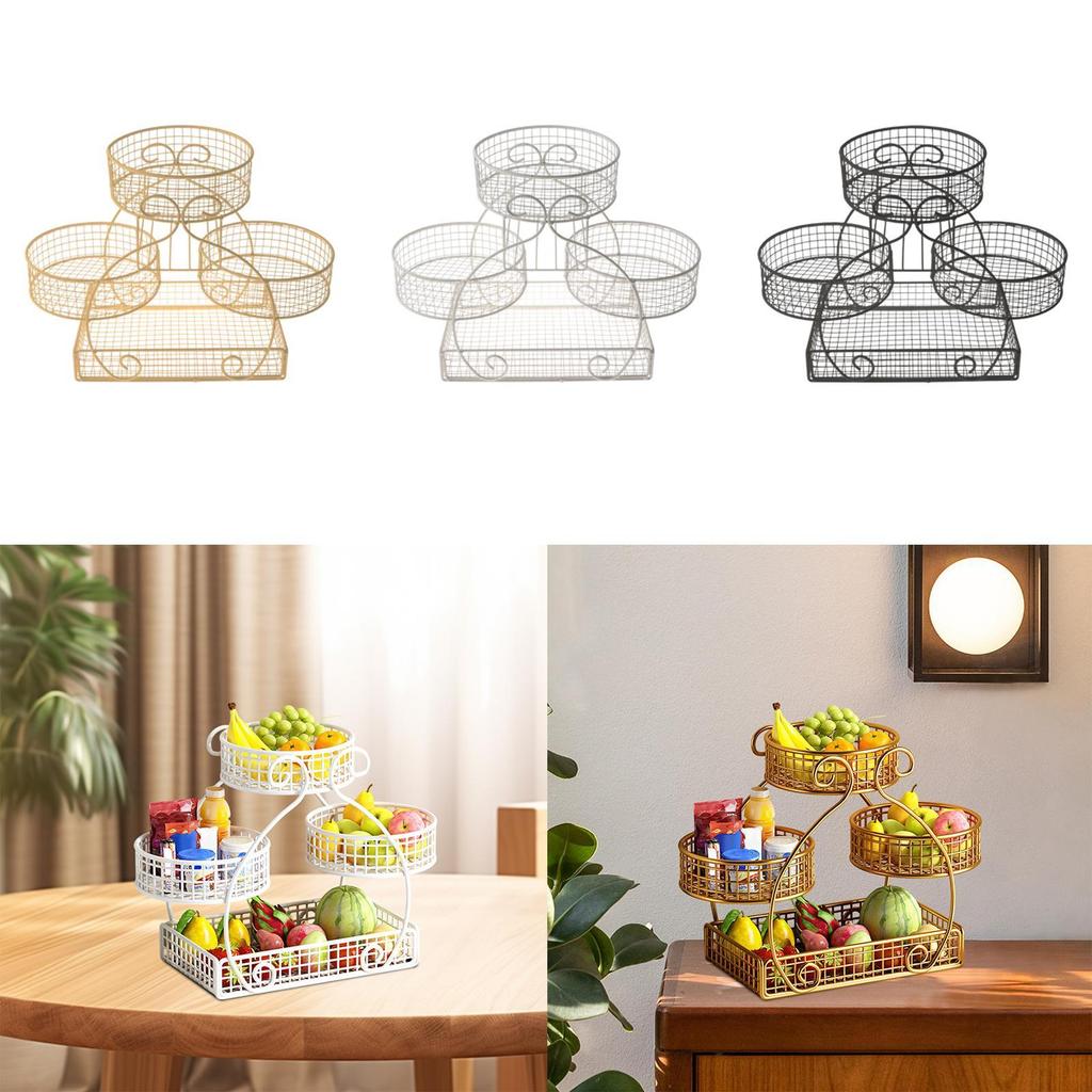 Tiered Wire Basket Stand Multiuse Bread Basket Fruit Bowl Holder Iron Mesh Fruits Stand for Potato Bread Snack Veggie Table