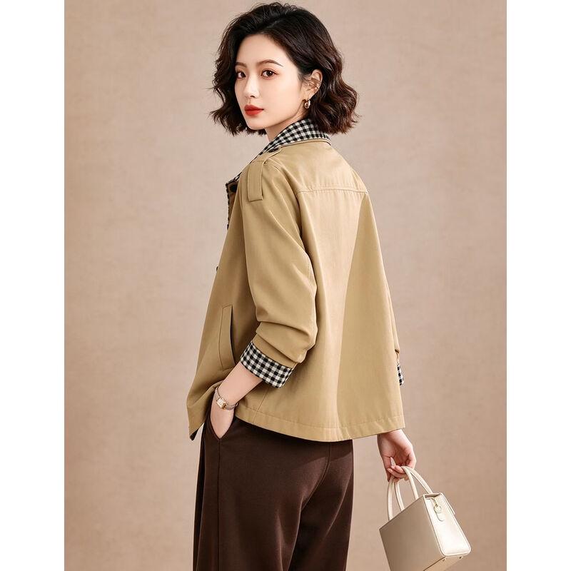 EST+II Women's Autumn Plaid-Lined Lapel Short Jacket