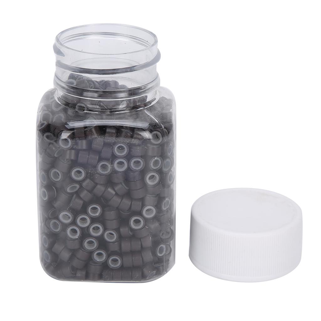 Hair Extension Ring Loops Silicone Lined Micro Beads Links Aluminum Hair Extension Tool3# Dark