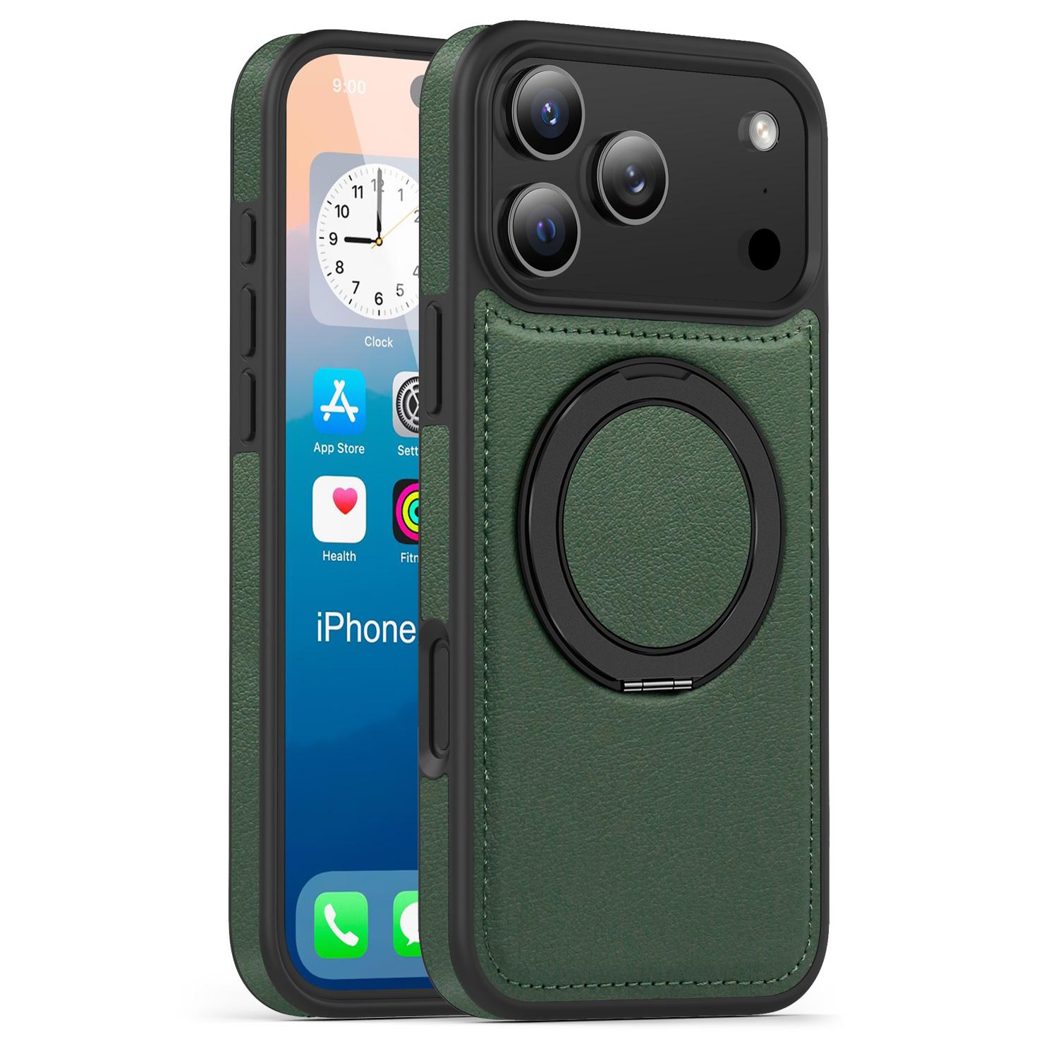 

Діловий шкіряний чохол для телефону з обертовим кронштейном для iPhone 17 16 15 14 13 12 11 Pro Max Plus Magsafe Магнітне кільце Стенд Тримач Кришка iPhone 17 Air темно-зелений колір