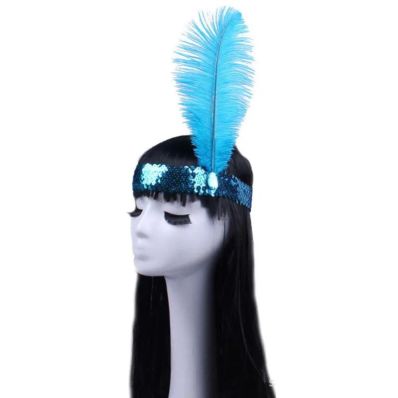 Festival Stage Performance Props Headband Indian Feather Hat Halloween Cosplay Savage Feather Headdress Carnival Masquerade