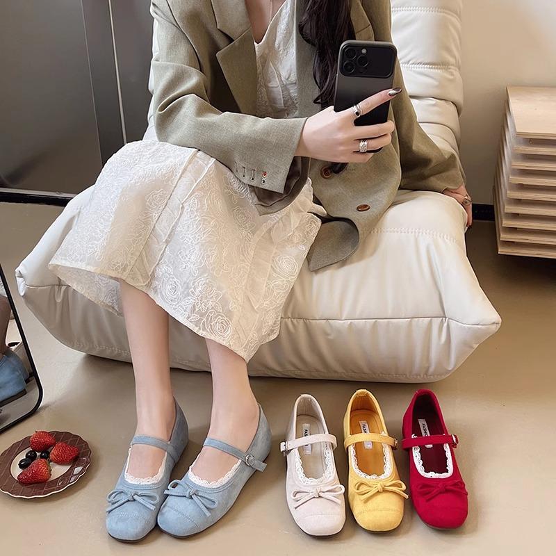 French Ballet Gentle Fairy Style Versatile Spring and Summer Soft Sole Retro Mary Jane Shallow Mouth Single Shoes Inner Height Increase Comfortable Sh