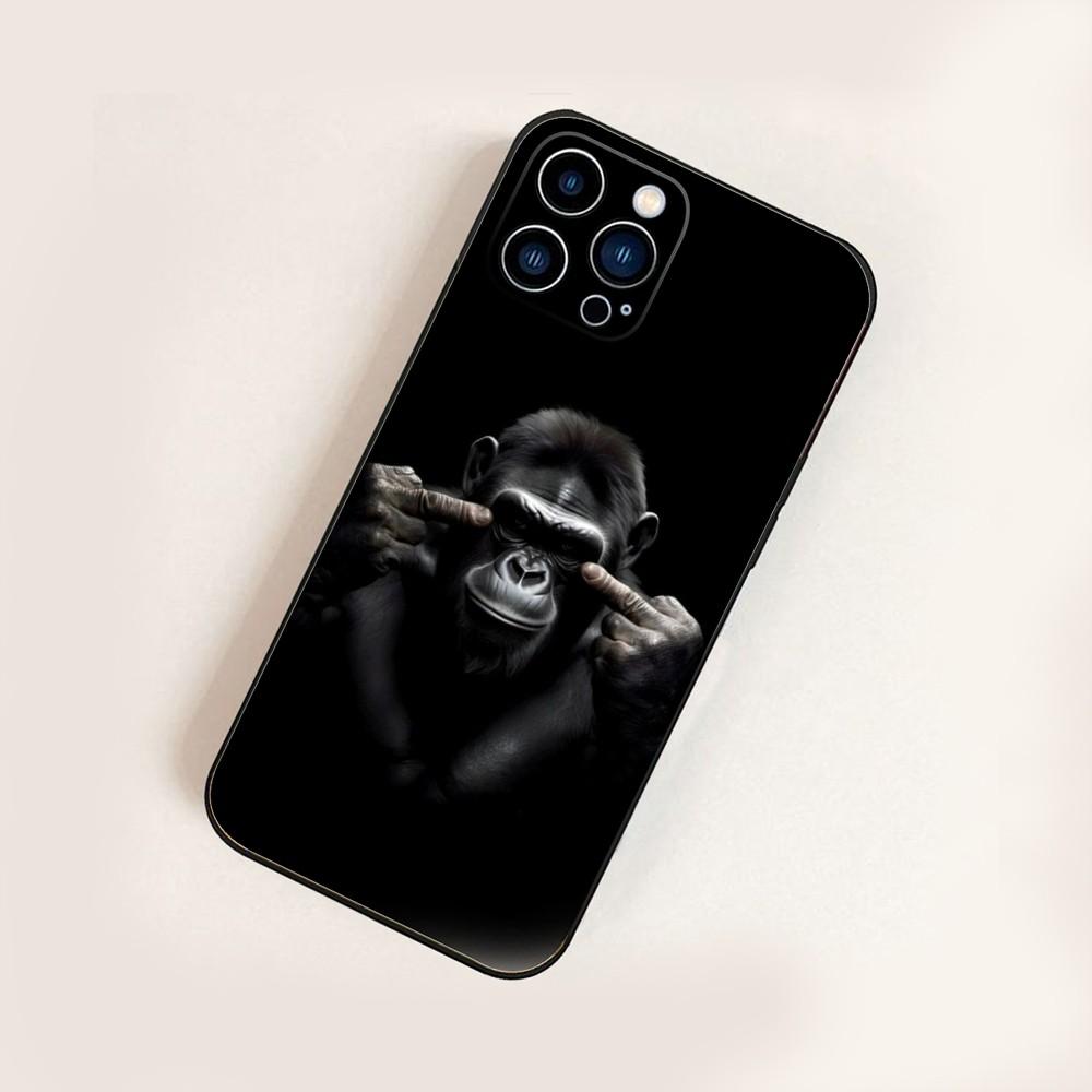Gorilla Art Design  Phone Case For iPhone16,15,14,13,12 Mini 11 Pro XR,X,XS,MAX 7,8 Plus Silicone Cover Soft Black
