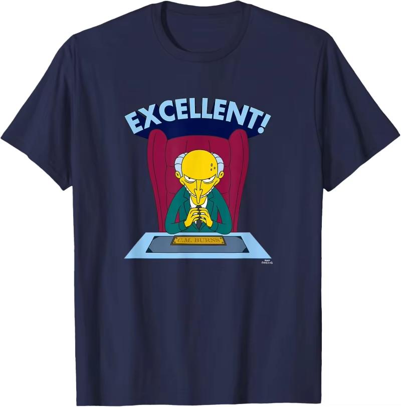 2026 New Summer The Simpsons Mr Burns Excellent TShirt Retro TShirt Breathable Casual Short Sleeve Tee M