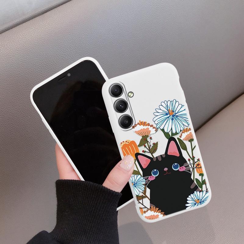 

М який силіконовий чохол з мультяшним котом для iPhone Xiaomi Redmi Note 13 14C 15 Samsung A55 A35 M35 S24 FE S25 Huawei Honor Camera Protective Shockproof Cover Honor X5b білий